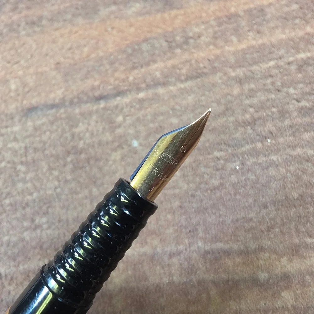 Waterman Fountain Pen Black Gold Good Fine Nib Paris France Boxed